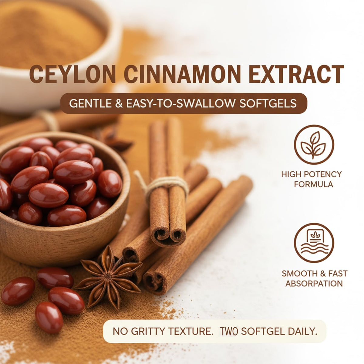 Menjint gélules d'extrait de cannelle de Ceylan avec étiquette