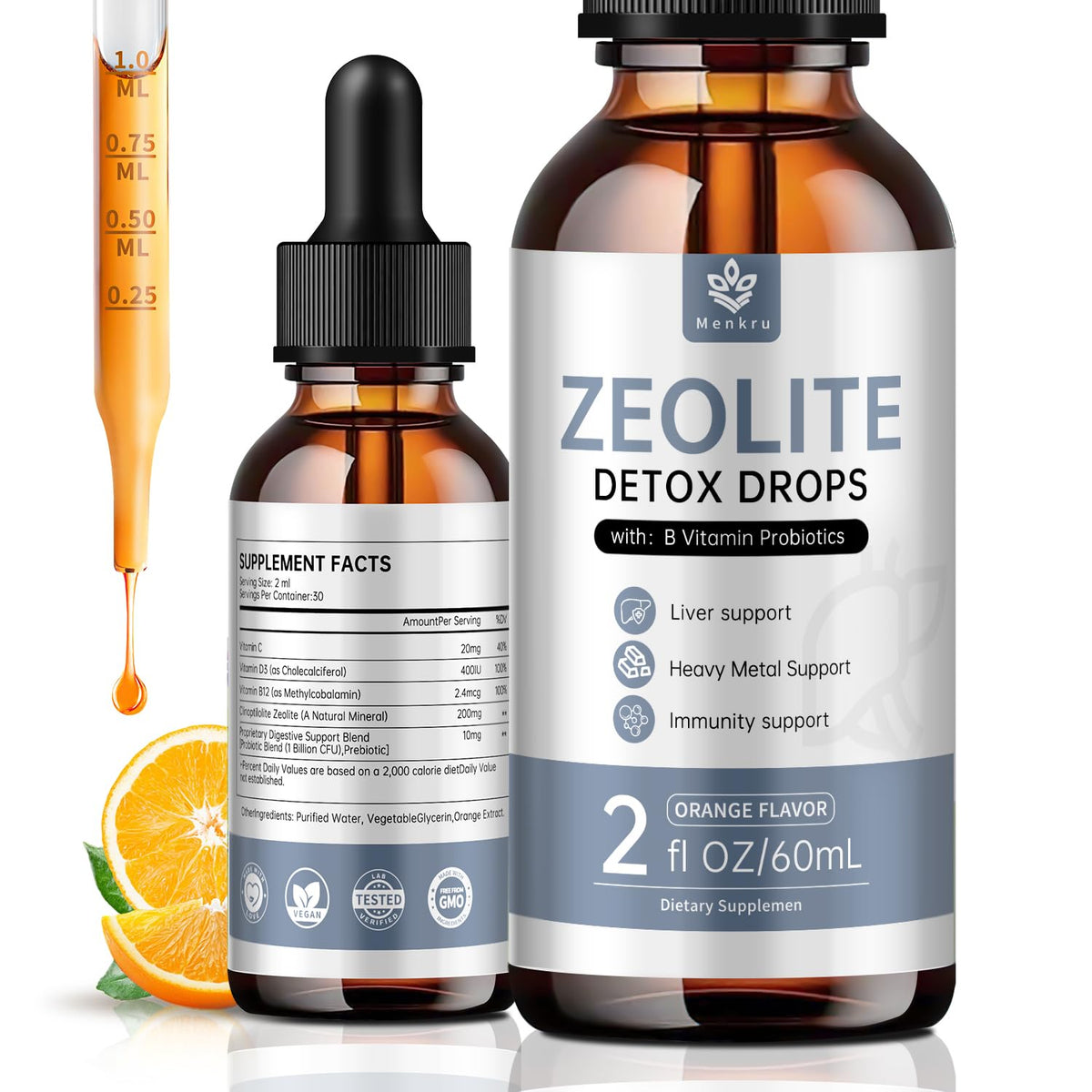 Menkru Gouttes de Zéolite 99% Pure flacon avant vue