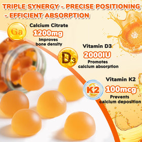 Menkru Gummies Calcium Citrate 1200 mg contenant ouvert avec gummies à l'orange