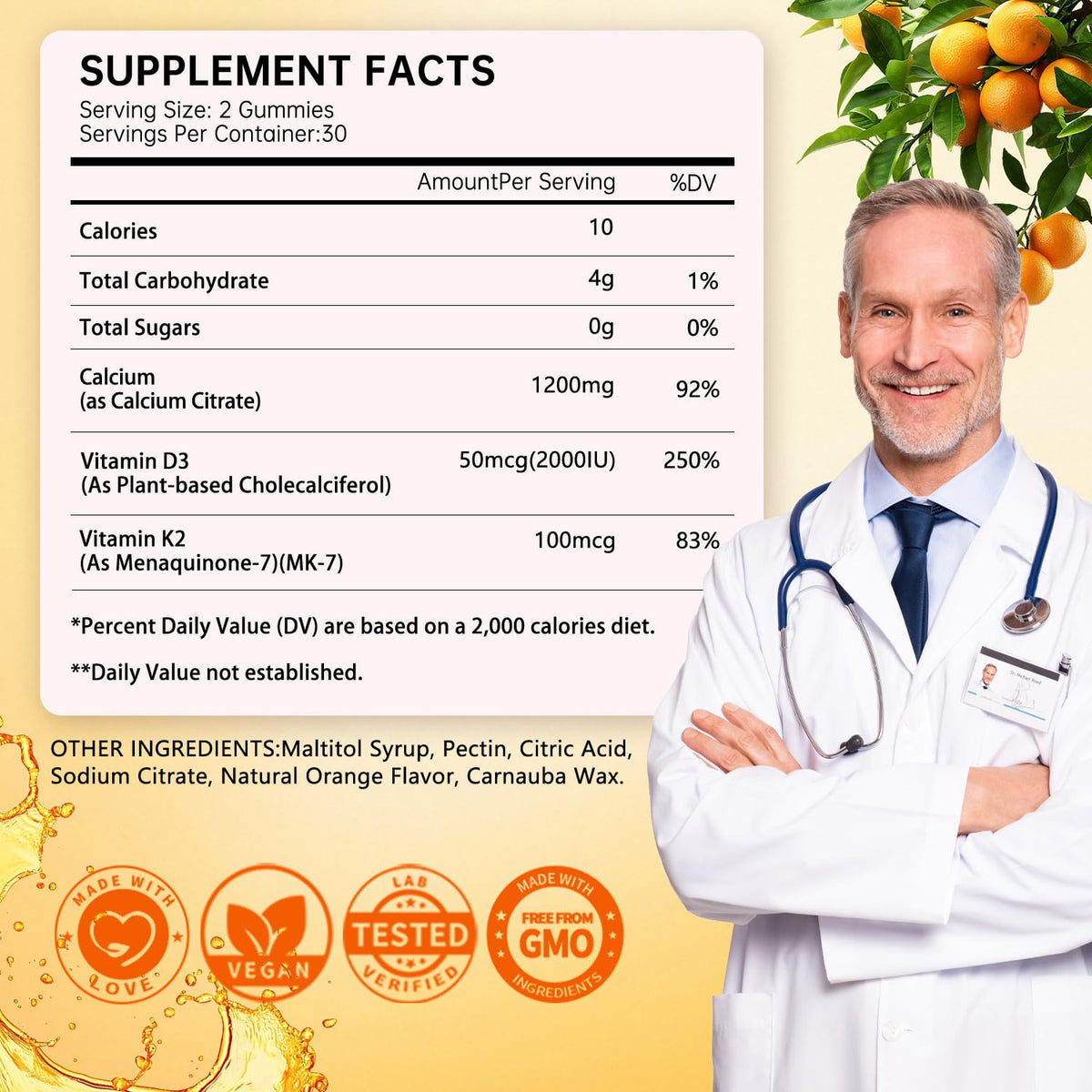 Menkru Gummies Calcium Citrate 1200 mg mise en scène sur un fond naturel