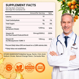 Menkru Gummies Calcium Citrate 1200 mg mise en scène sur un fond naturel
