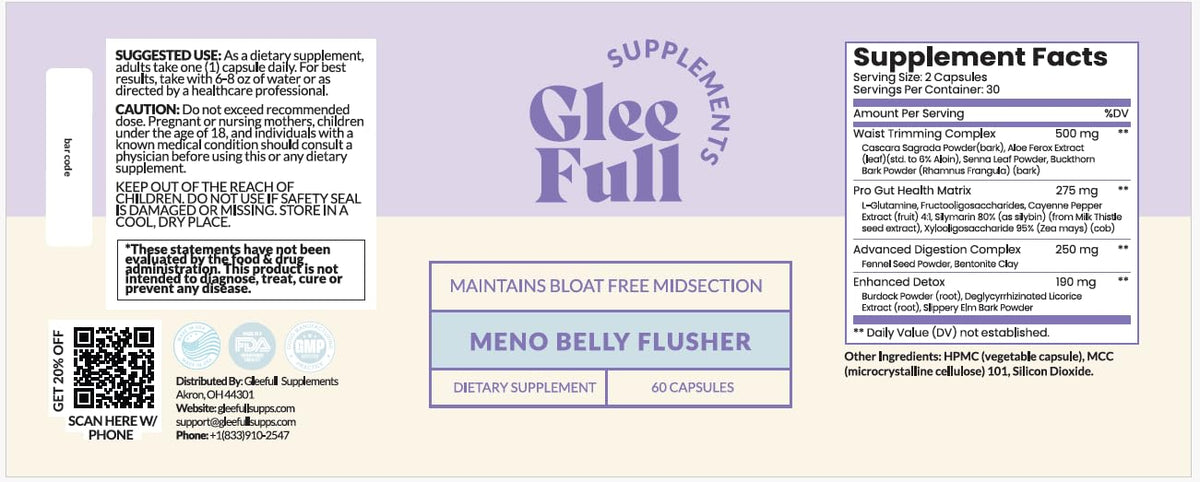 Meno Belly Flusher GLEEFULL SUPPS, prise de capsules avec un verre d'eau