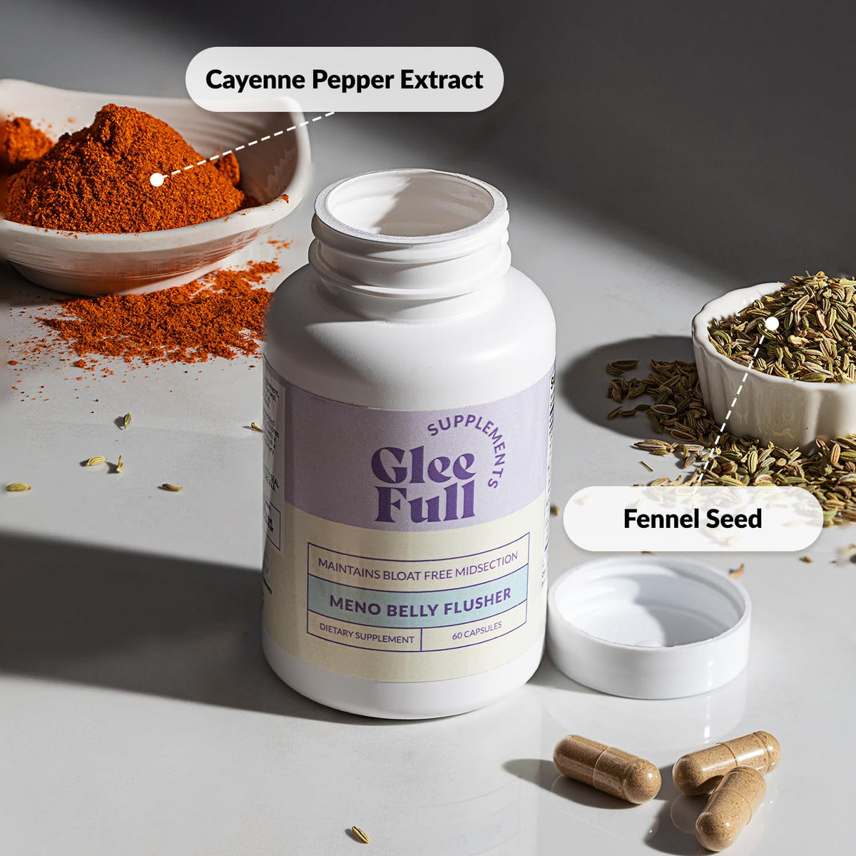 Meno Belly Flusher GLEEFULL SUPPS, vue de côté de la boîte