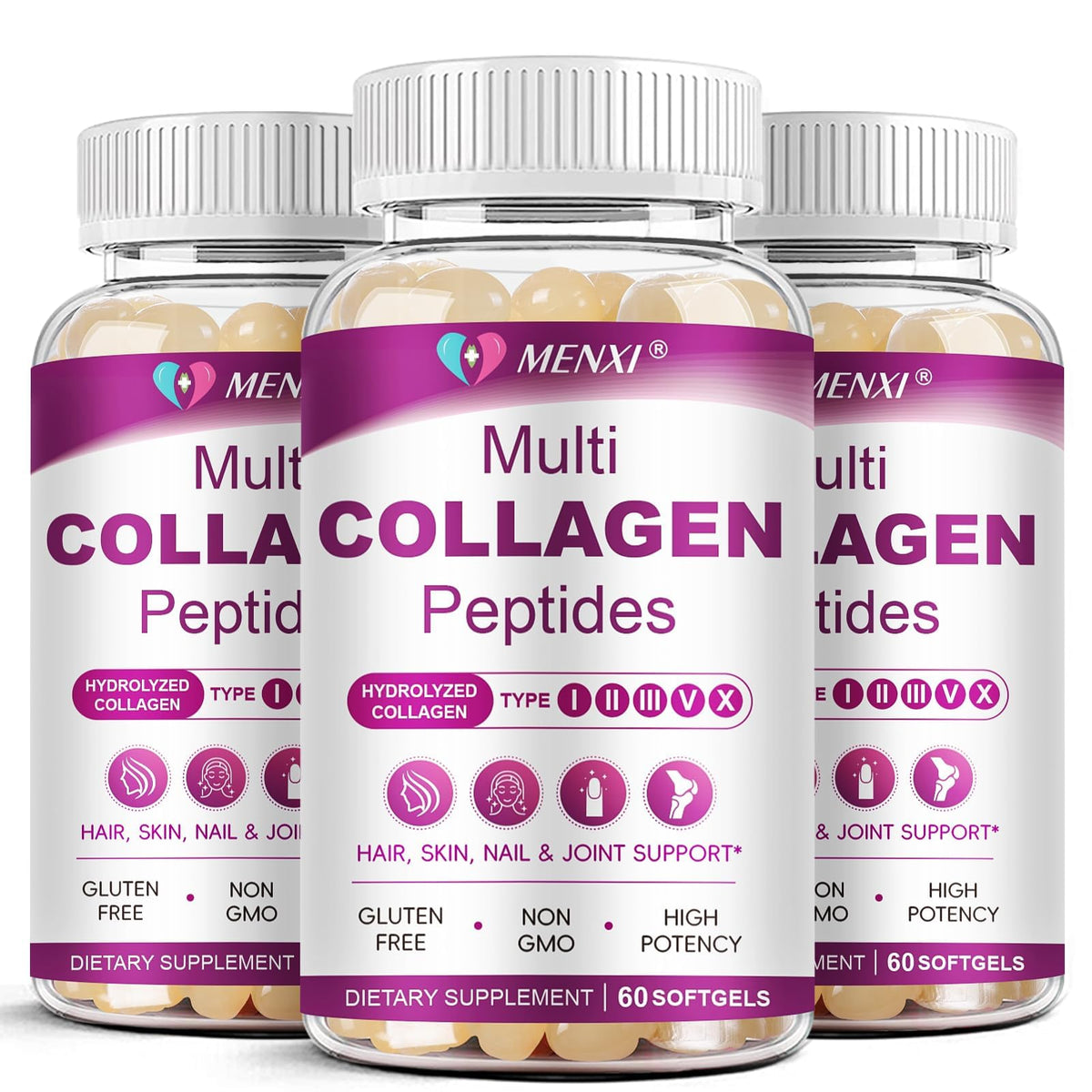 MENXI Multi Collagen Peptides Softgel 180 CT gélules en boîte