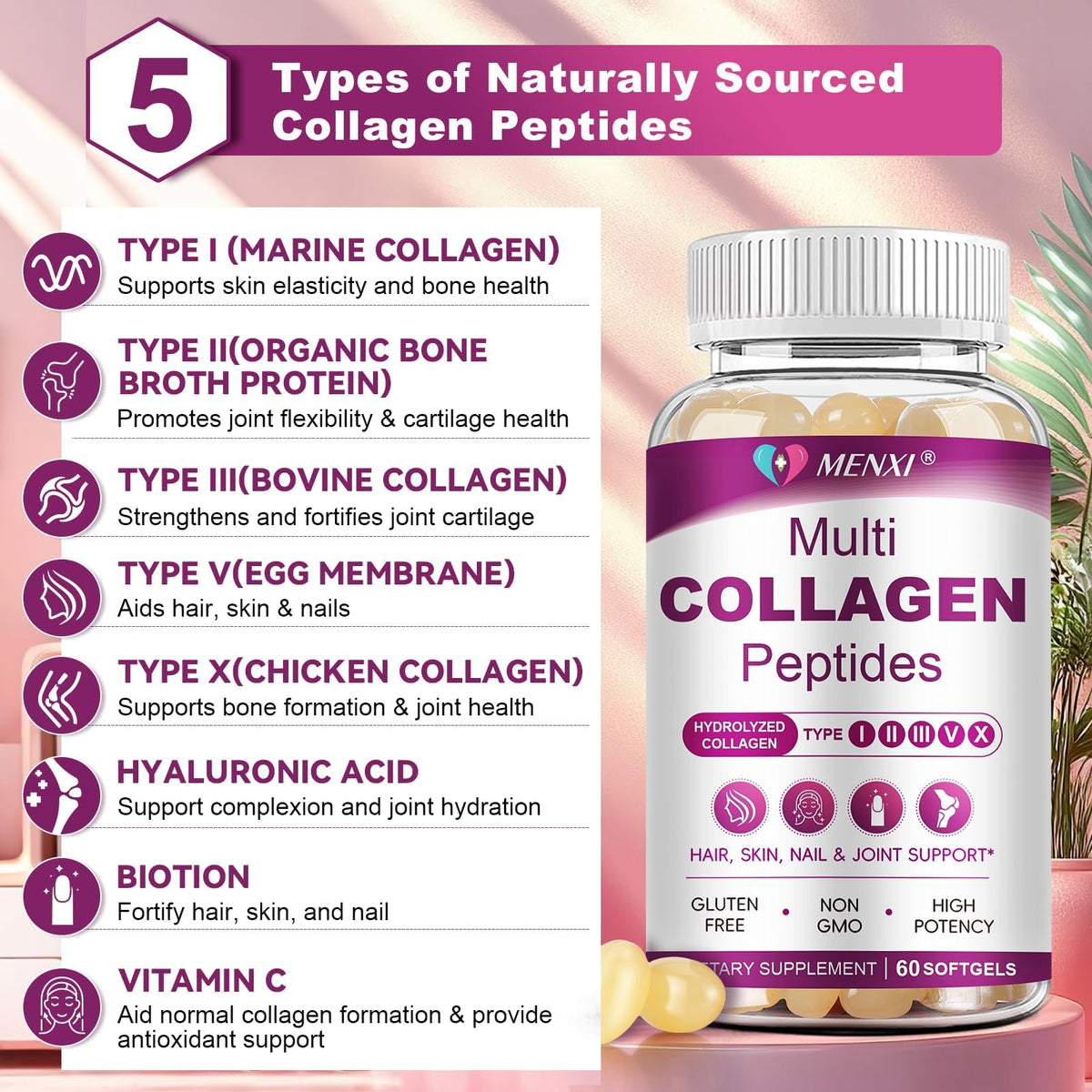 MENXI Multi Collagen Peptides Softgel présentation côté