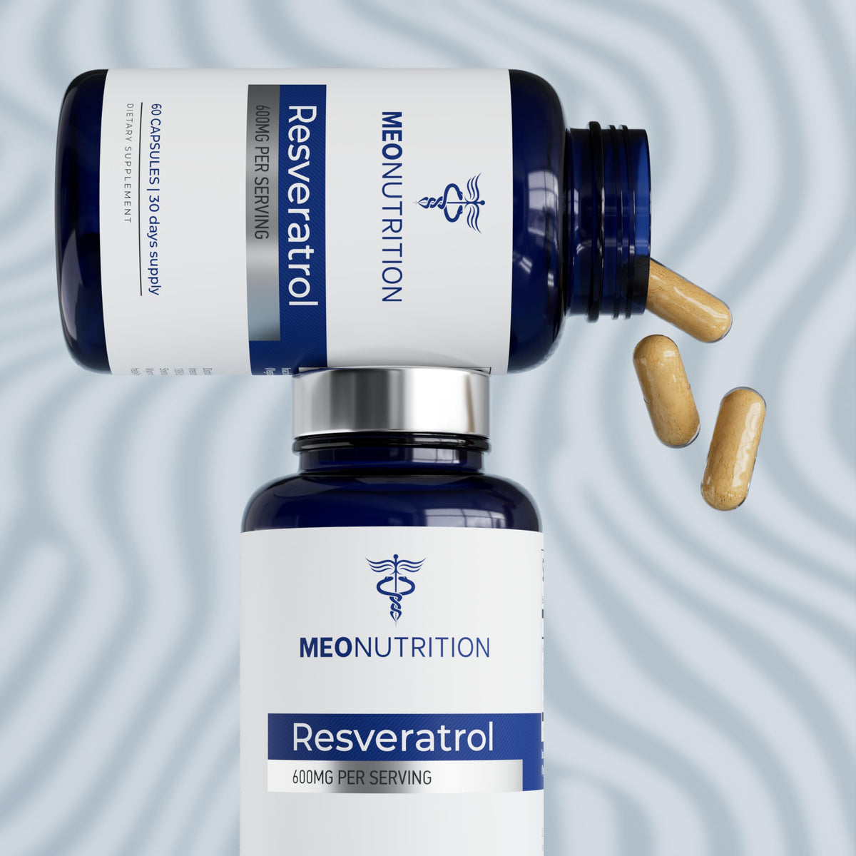 Meo Nutrition Resveratrol 600mg capsules ouvertes sur une table