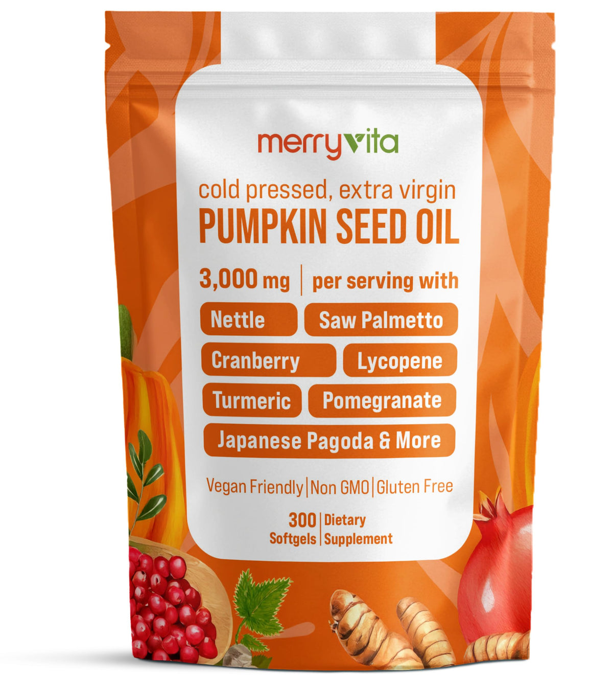 MERRY VITA Huile de Pépin de Citrouille 3000mg face avant du flacon