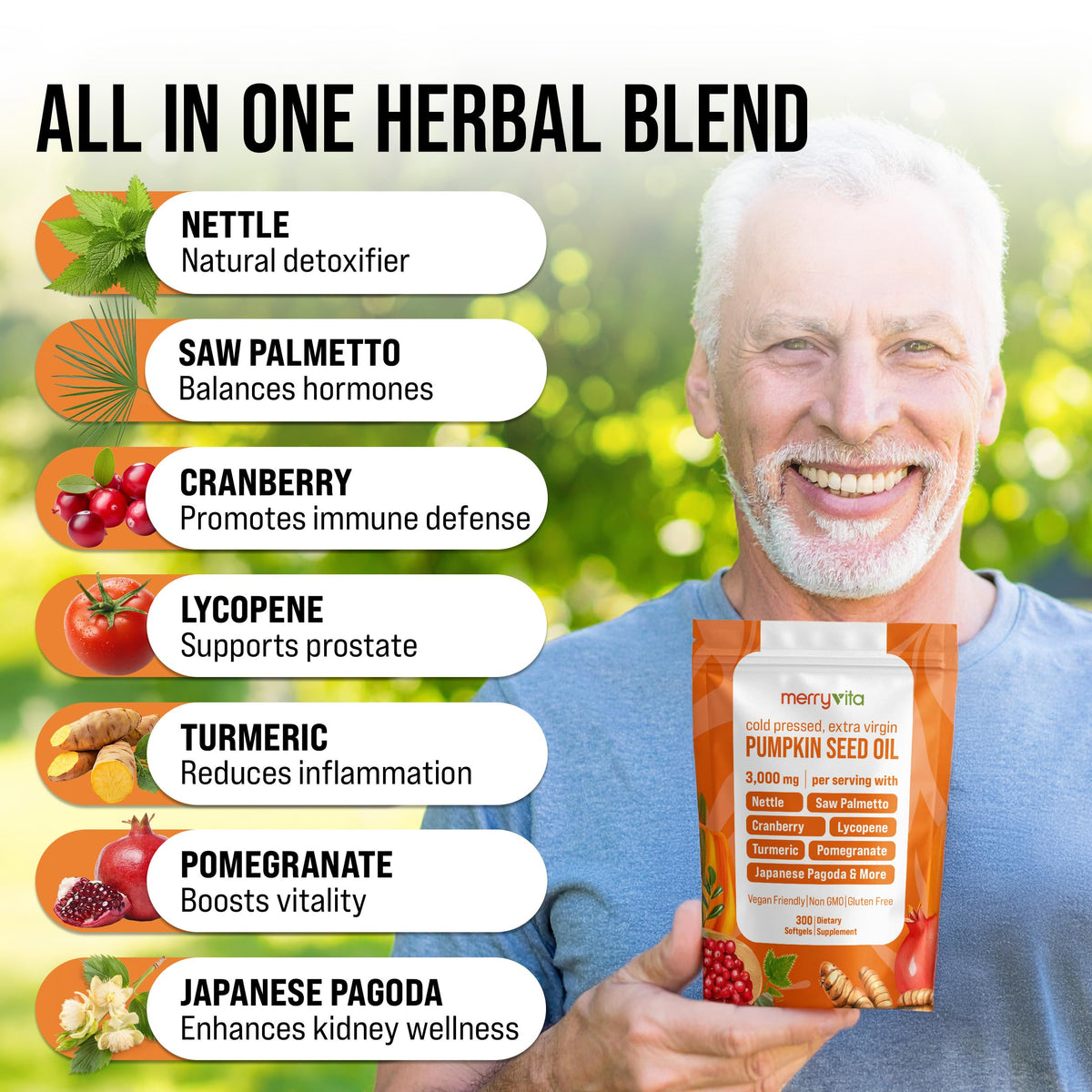 MERRY VITA Huile de Pépin de Citrouille 3000mg flacon avec gélules et des ingrédients naturels