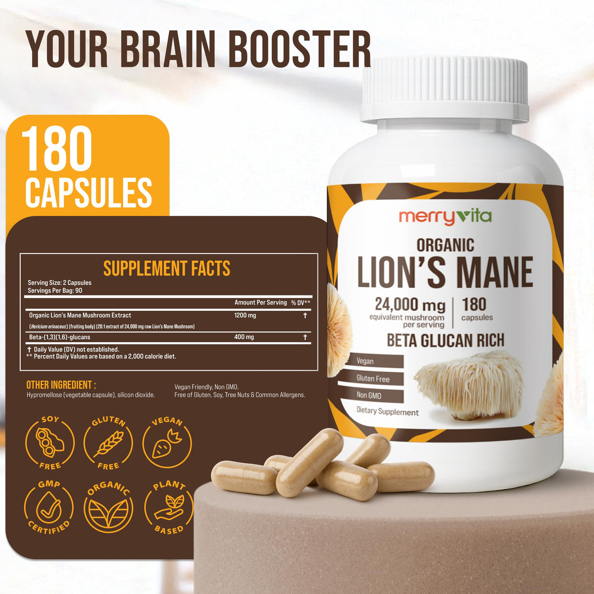 MERRY VITA Lion’s Mane bouteille avec étiquette