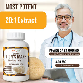 MERRY VITA Lion’s Mane capsules ouvertes montrant le contenu