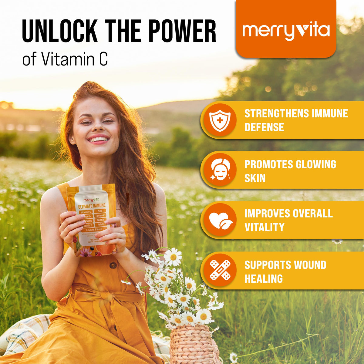 MERRY VITA Vitamine C 1000mg 180 capsules en main