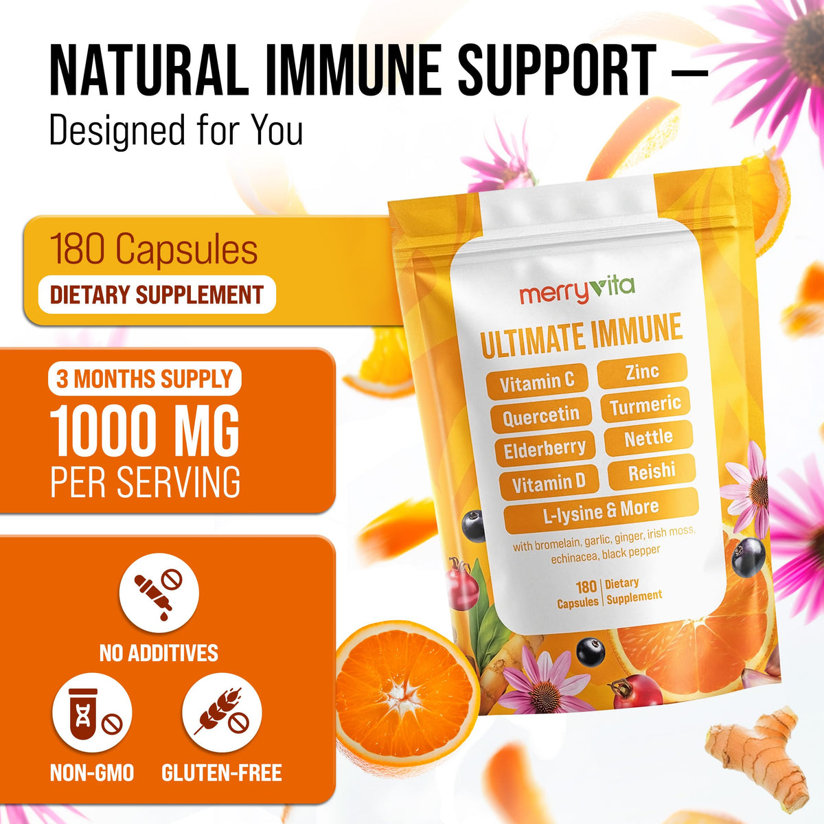 MERRY VITA Vitamine C 1000mg 180 capsules sur une table