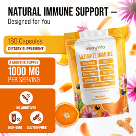 MERRY VITA Vitamine C 1000mg 180 capsules sur une table