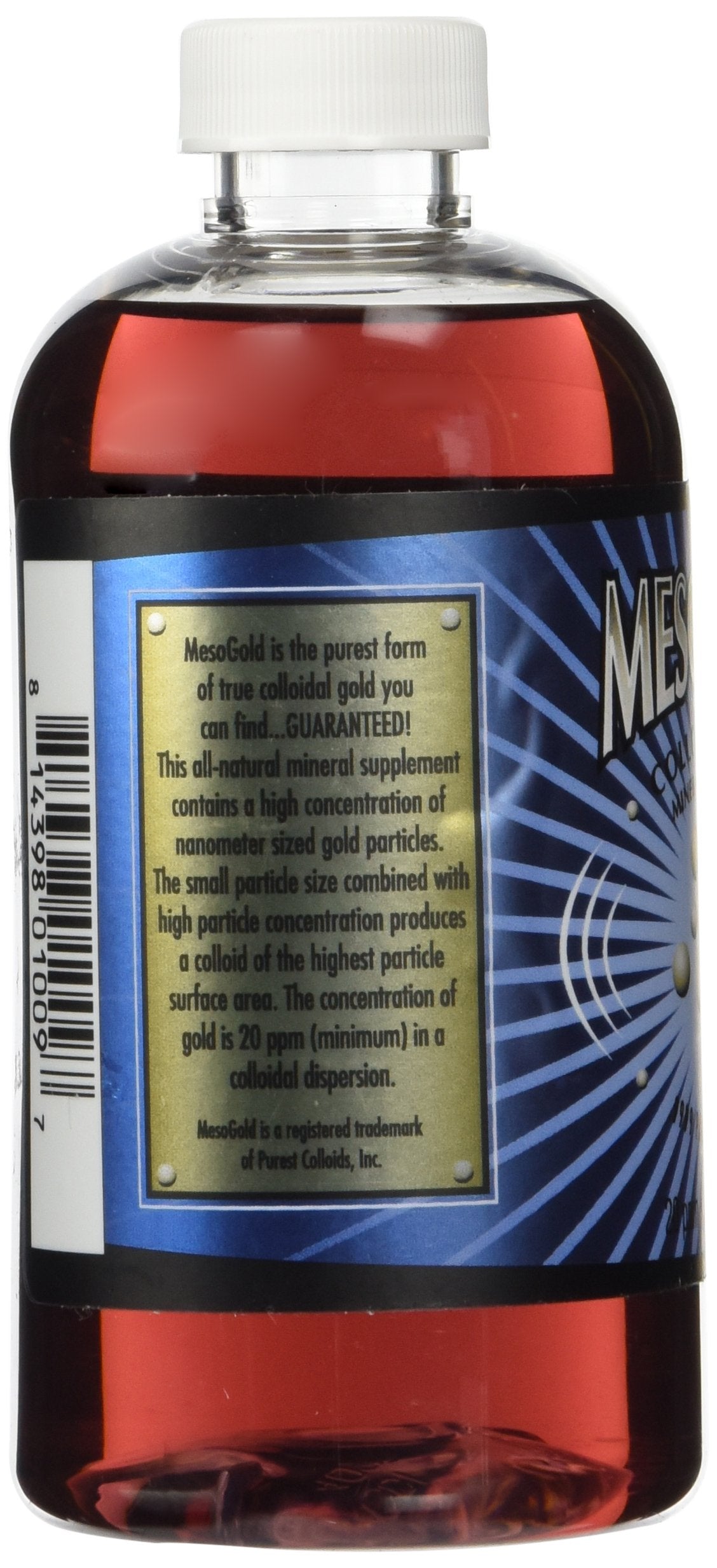 MesoGold colloïde d'or 250 mL sur une table avec lumière
