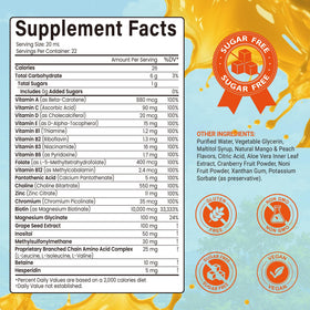 Mesure de 20ml de multivitamines liquides Shumol avec goût mangue-pêche