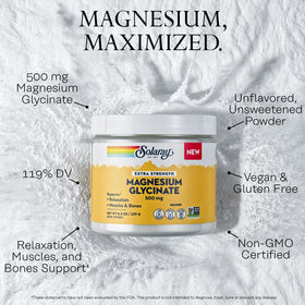 Mesure de 500 mg de poudre de magnésium glycinate SOLARAY
