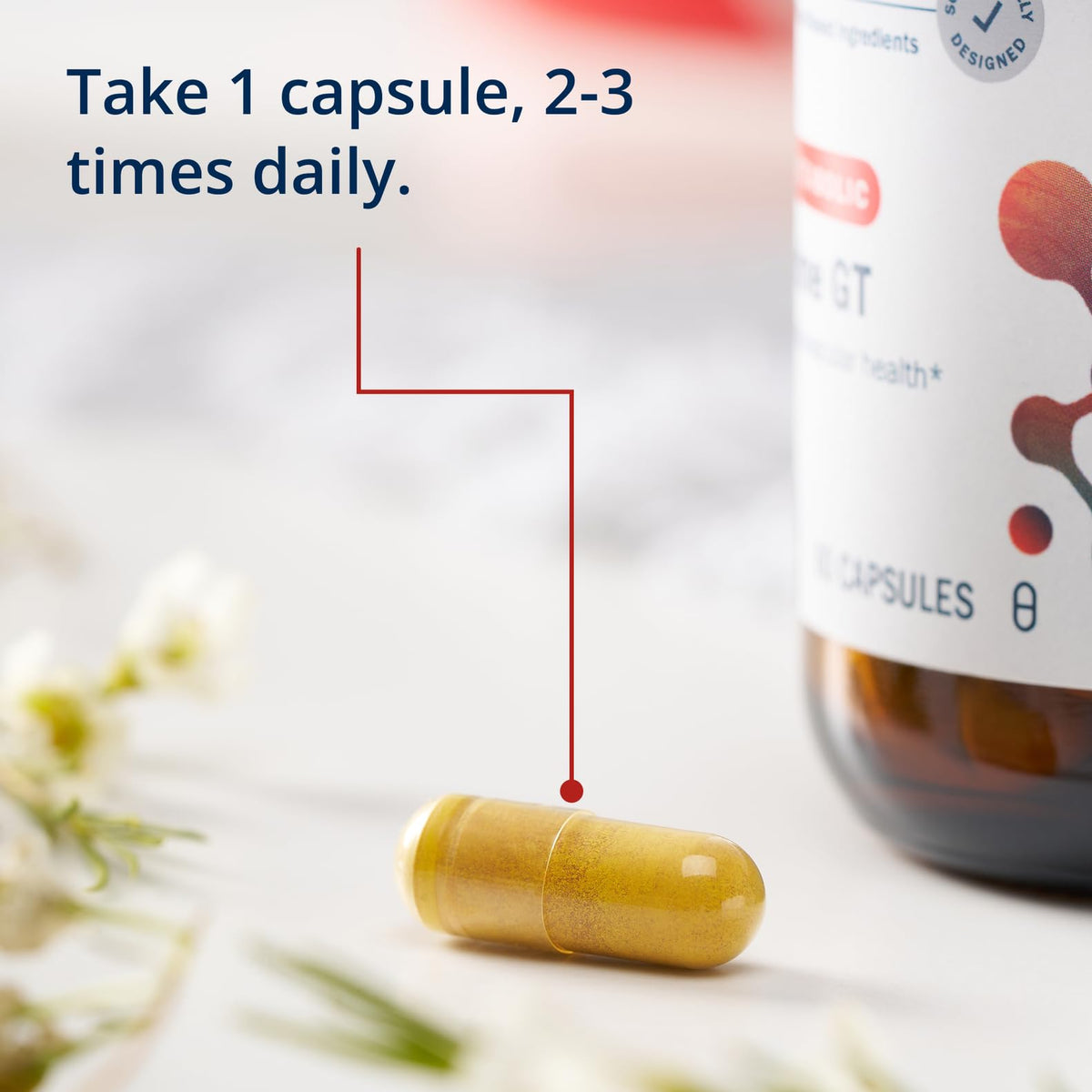 Metagenics Berberine GT 500 mg sur une table avec des légumes