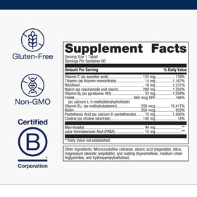 Metagenics complexe de vitamines B 60 comprimés ouvert avec une vue intérieure
