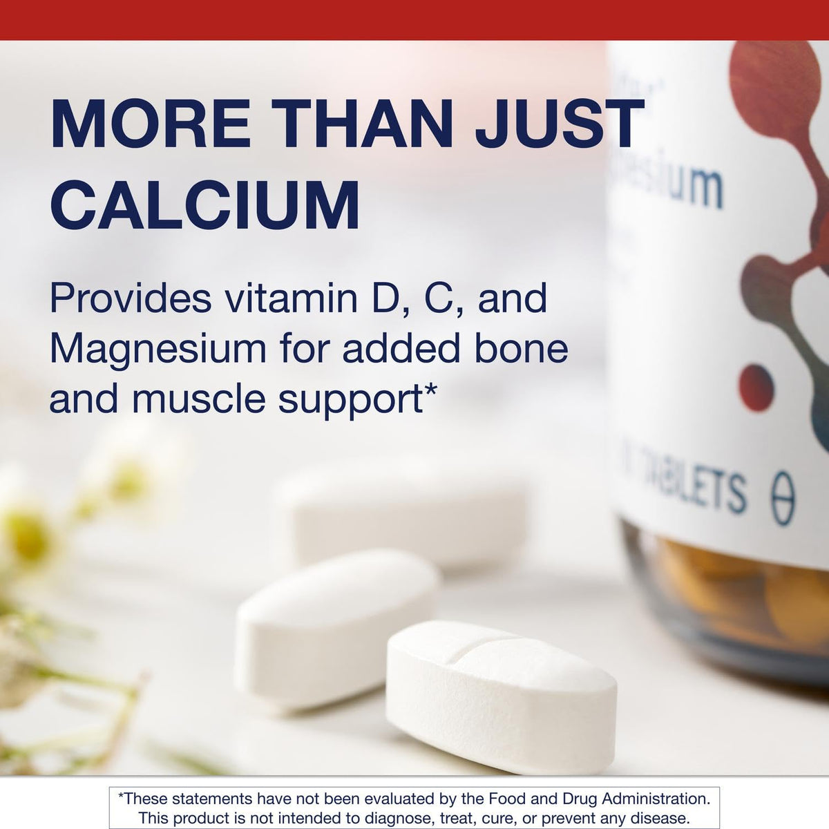 Metagenics comprimés de calcium avec magnésium, vue de côté avec étiquette