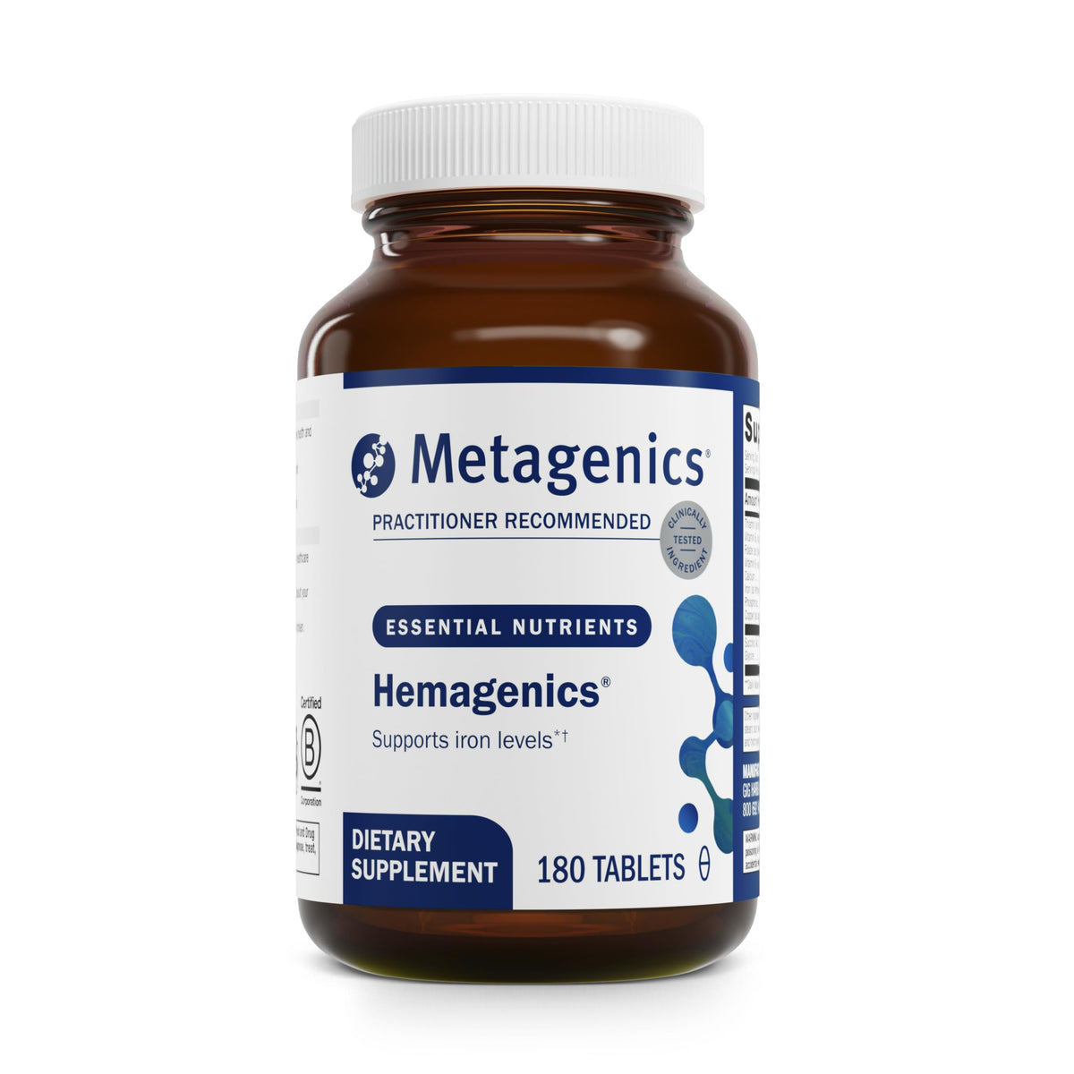Metagenics Fer 180 comprimés vue avant avec emballage