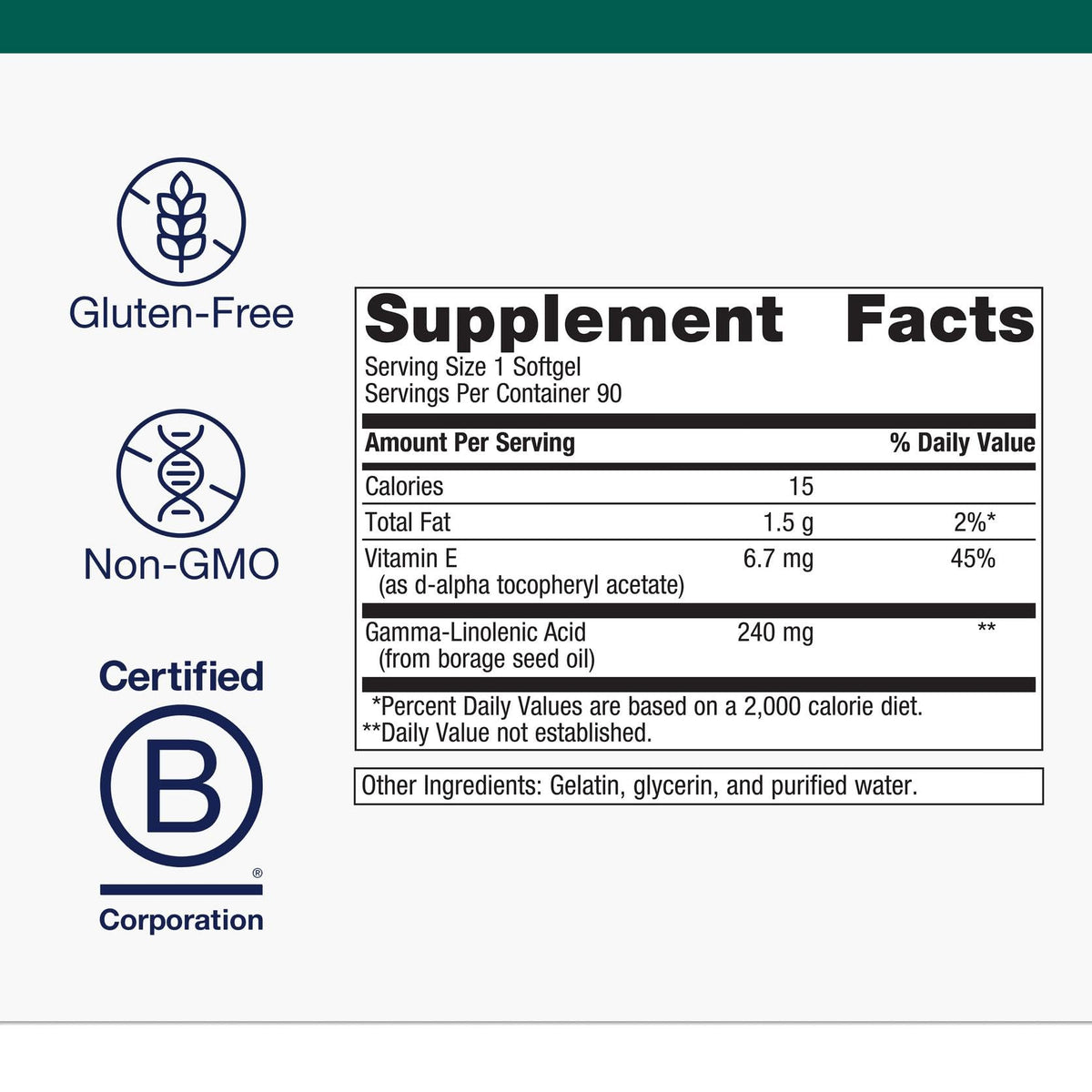 Metagenics OmegaGenics huile de graine de bourrache 240 mg, vue latérale du flacon