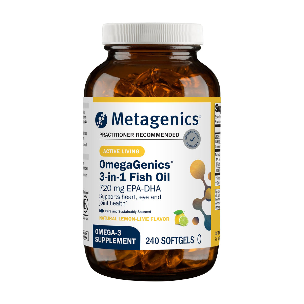 Metagenics OmegaGenics Huile de Poisson 720 mg gélules, vue de face