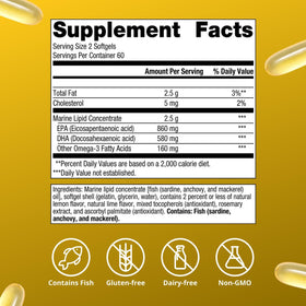 Metagenics OmegaGenics Huile de Poisson EPA-DHA 720 mg gélules sur une table
