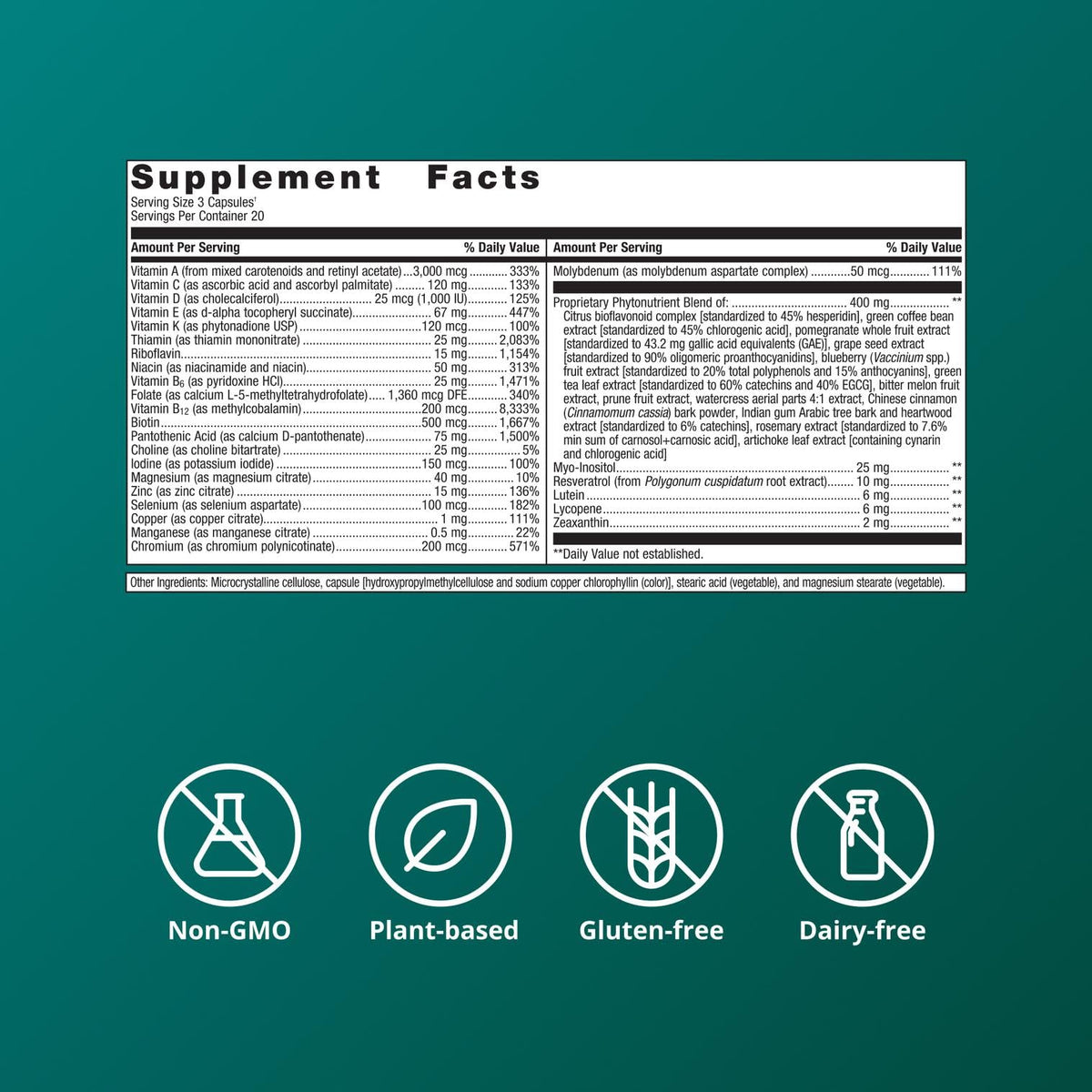 Metagenics PhytoMulti Multivitamine 60 capsules ouvertes montrant le contenu