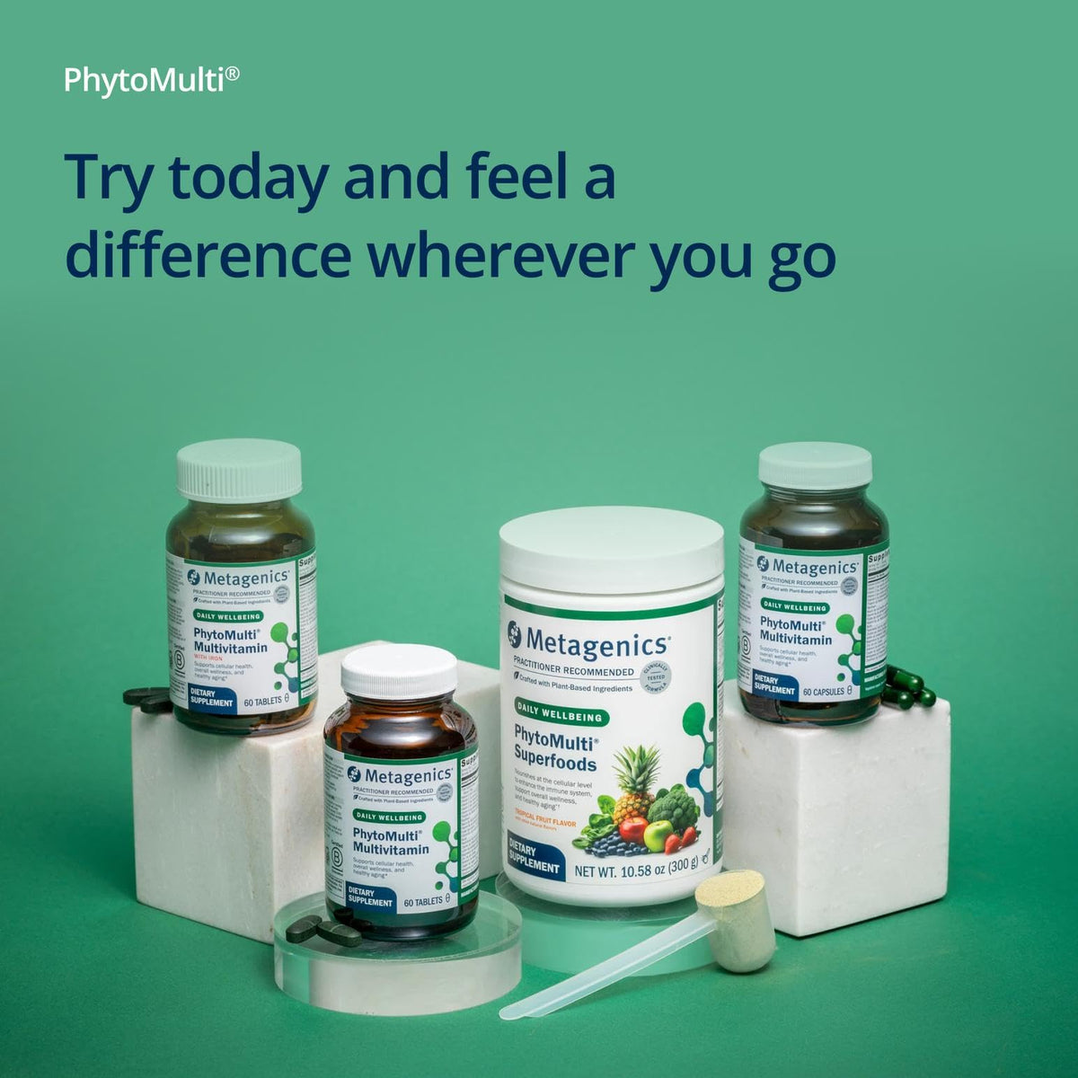 Metagenics PhytoMulti Multivitamine Sans Fer comprimés avec verre d'eau