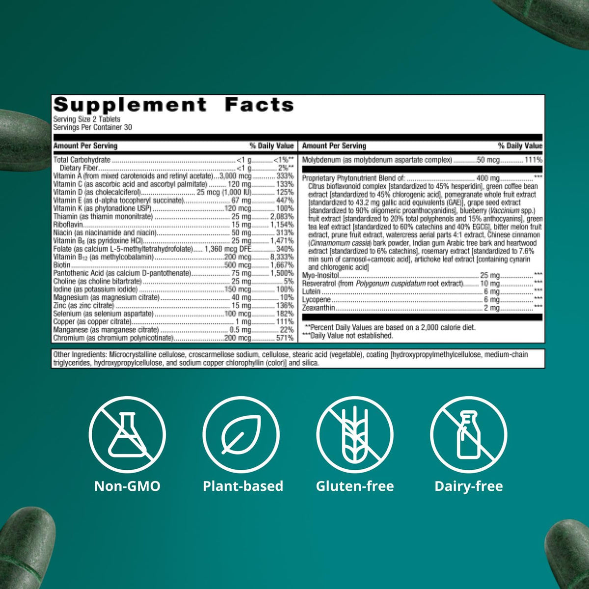 Metagenics PhytoMulti Multivitamine Sans Fer comprimés sur une table