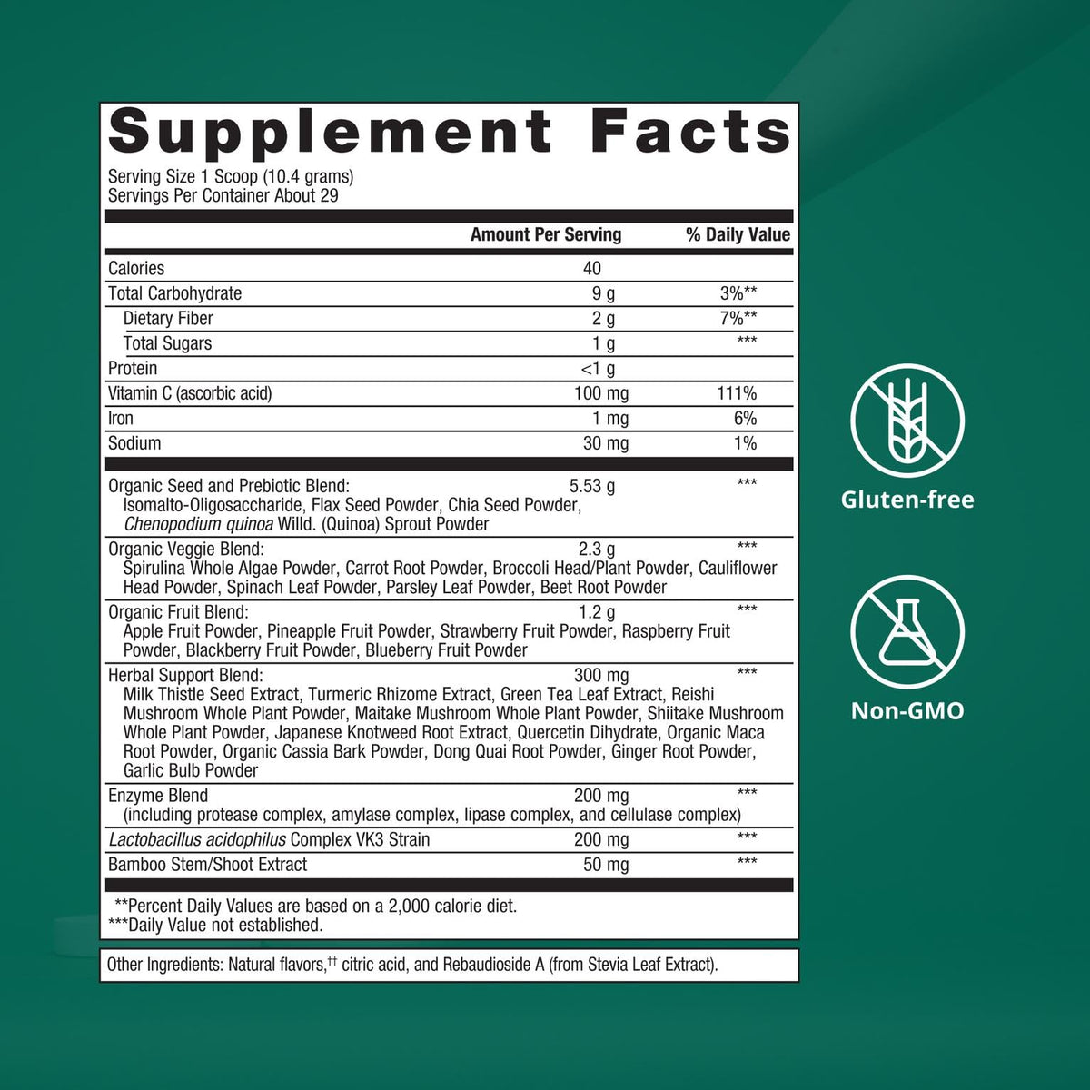 Metagenics PhytoMulti Superfoods ingrédients sur l'emballage