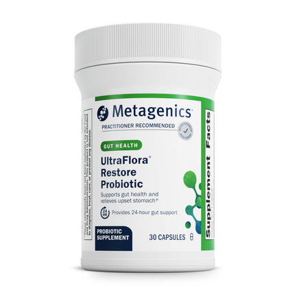 Metagenics UltraFlora Restore Probiotique 20 Milliards CFU, vue avant de l'emballage