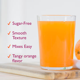 Metamucil 4-en-1 Complément Alimentaire 472g sur une table avec fruits