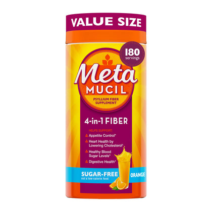 Metamucil 4-en-1 complément alimentaire en poudre, 180 cuillères, saveur orange