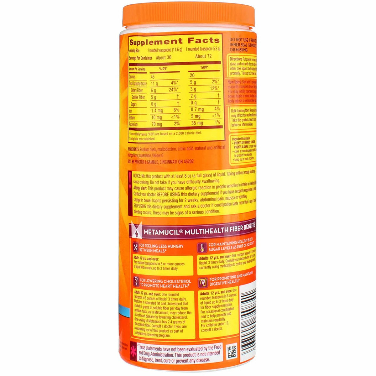 Metamucil MultiHealth Fiber, cuillère à café de poudre
