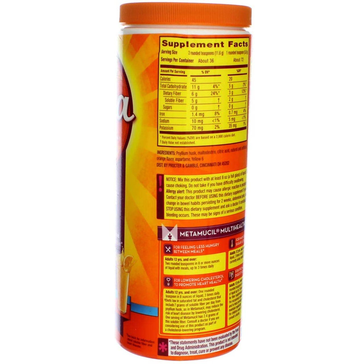Metamucil MultiHealth Fiber, poudre dans un verre d'eau