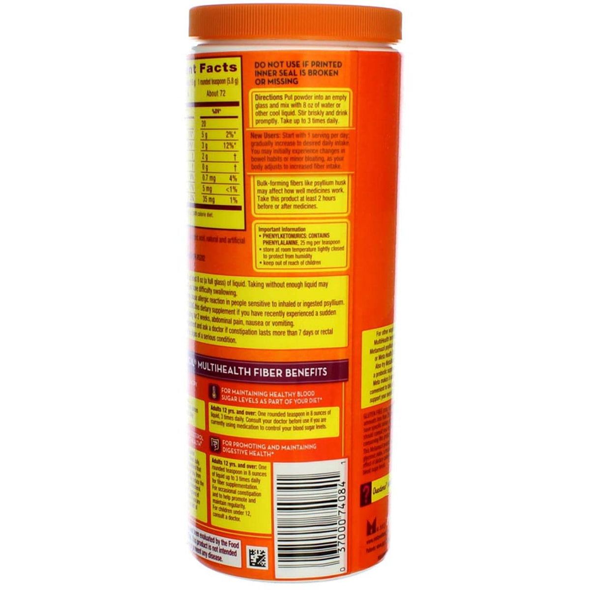 Metamucil MultiHealth Fiber, présentation du produit sur une table