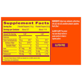 Metamucil Poudre de Psyllium 4-en-1 780g avec une étiquette nutritionnelle