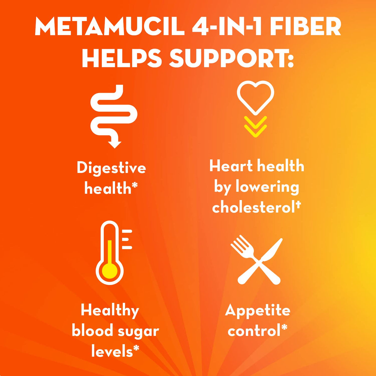 Metamucil Poudre de Psyllium 4-en-1 avec un verre d'eau