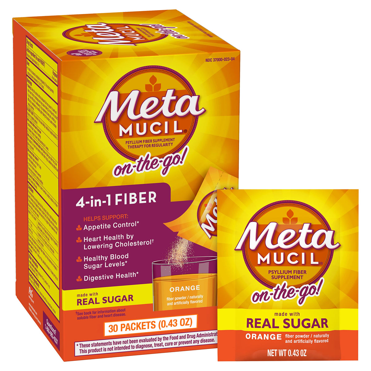 Metamucil Poudre de Psyllium 60 sachets en emballage orange