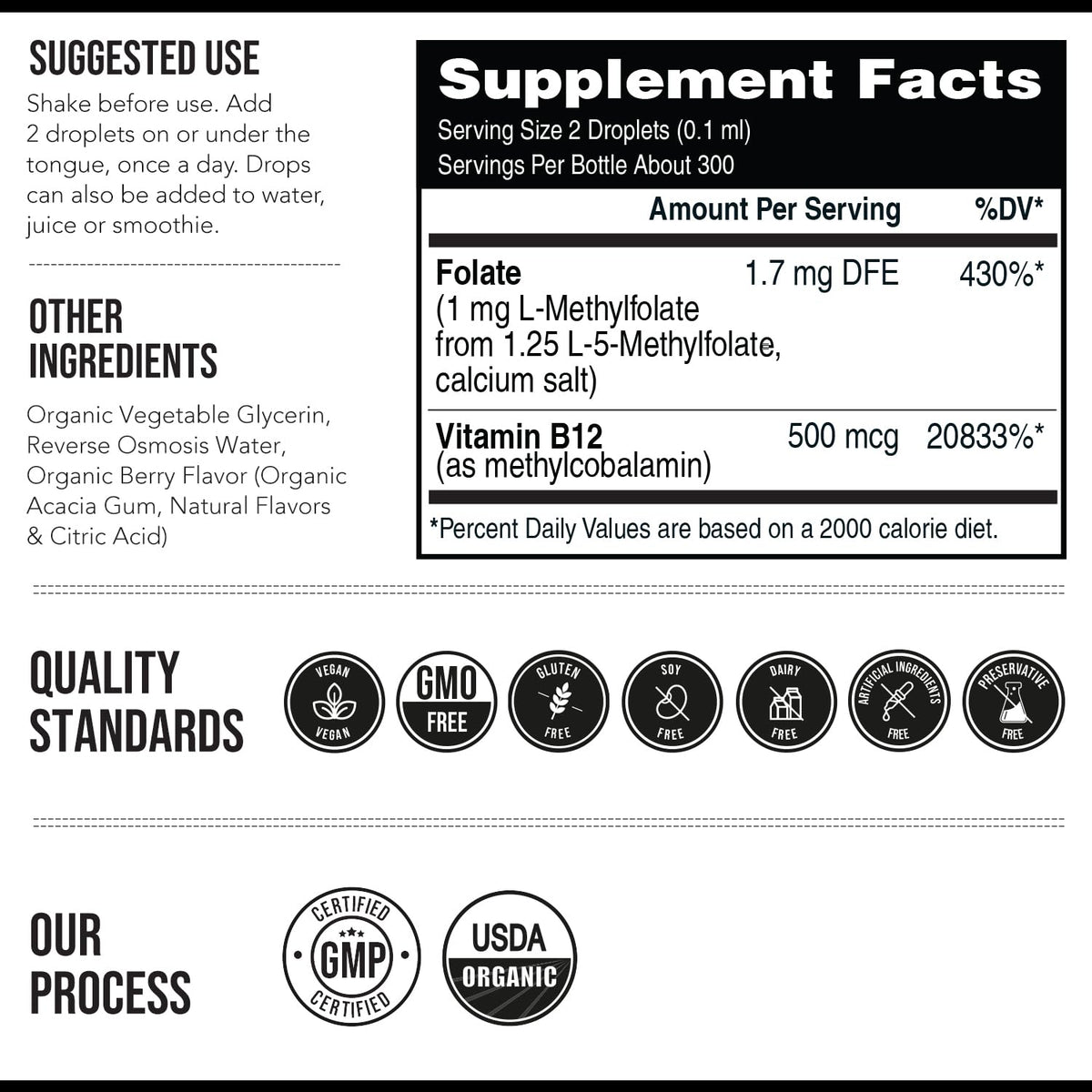Methyl Folate 1000 mcg, vue arrière du flacon