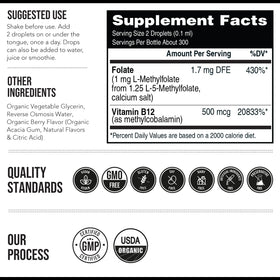 Methyl Folate 1000 mcg, vue arrière du flacon