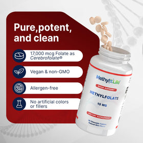 Methyl-Life L-Méthylfolate 10 mg comprimés à croquer sur une table