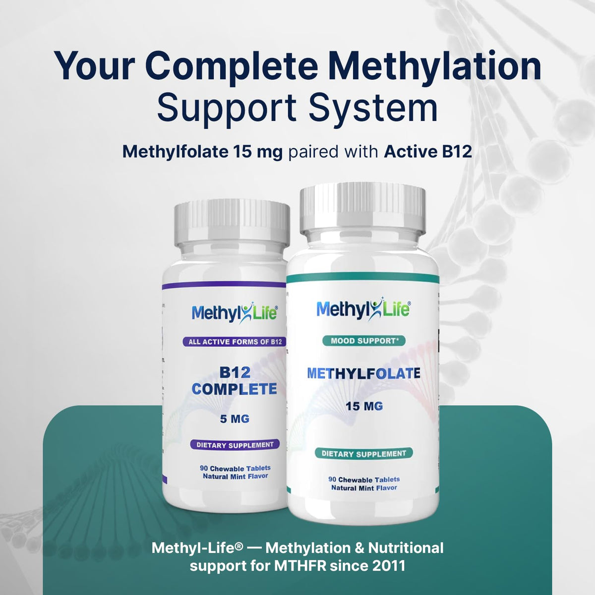 Methyl-Life L-Methylfolate 15 mg comprimés posés sur une table