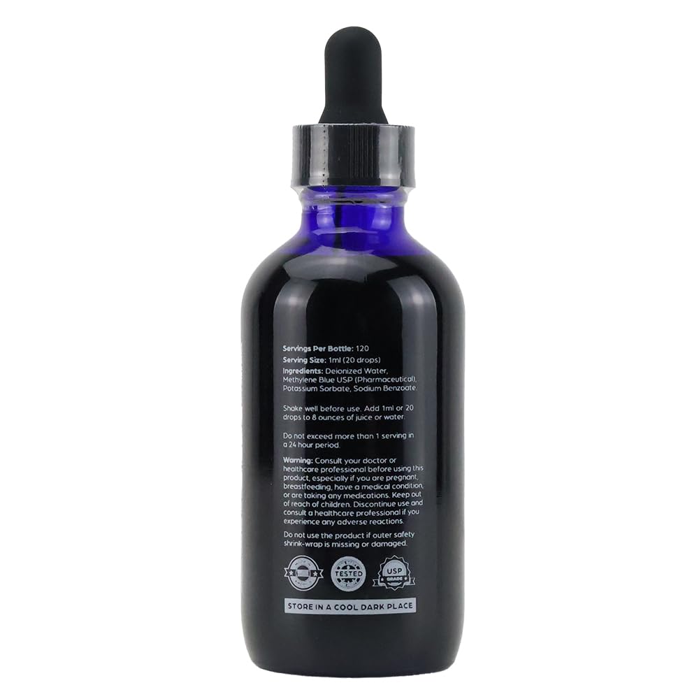 Methylene Blue 1% de Chemist Labs, vue arrière avec informations nutritionnelles