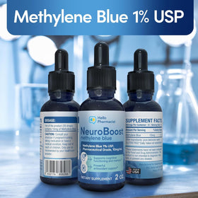 Methylene Blue 1% et vitamine C sur une table