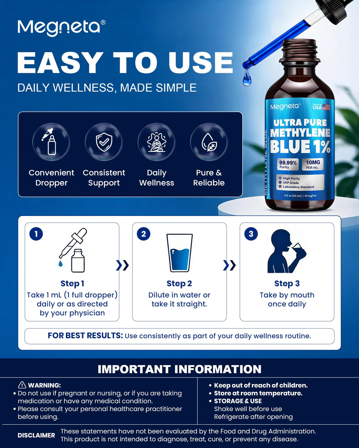 Methylene Blue 1% MEGNETA, ambiance de vie saine