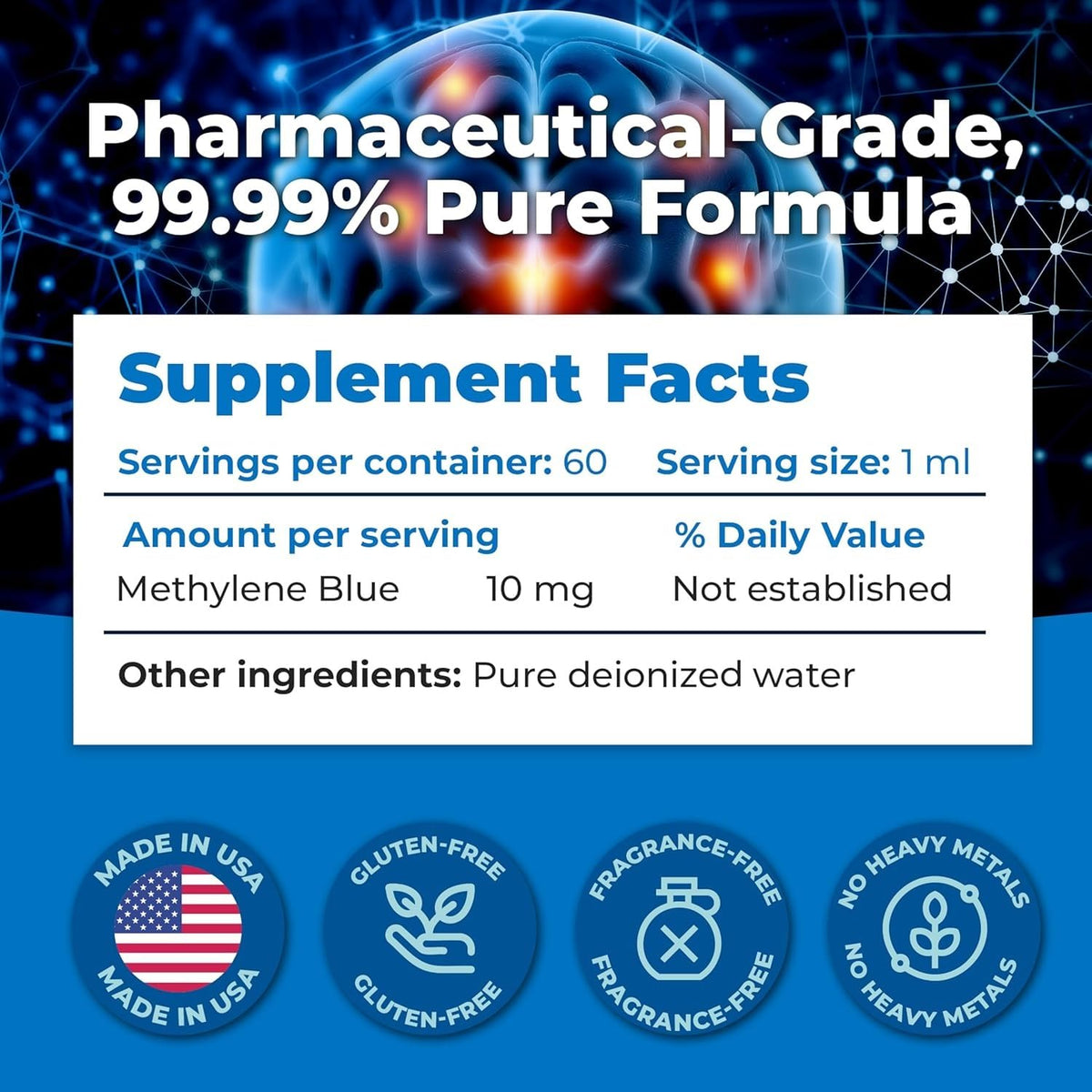 Methylene Blue 1% vue de côté montrant l'étiquette