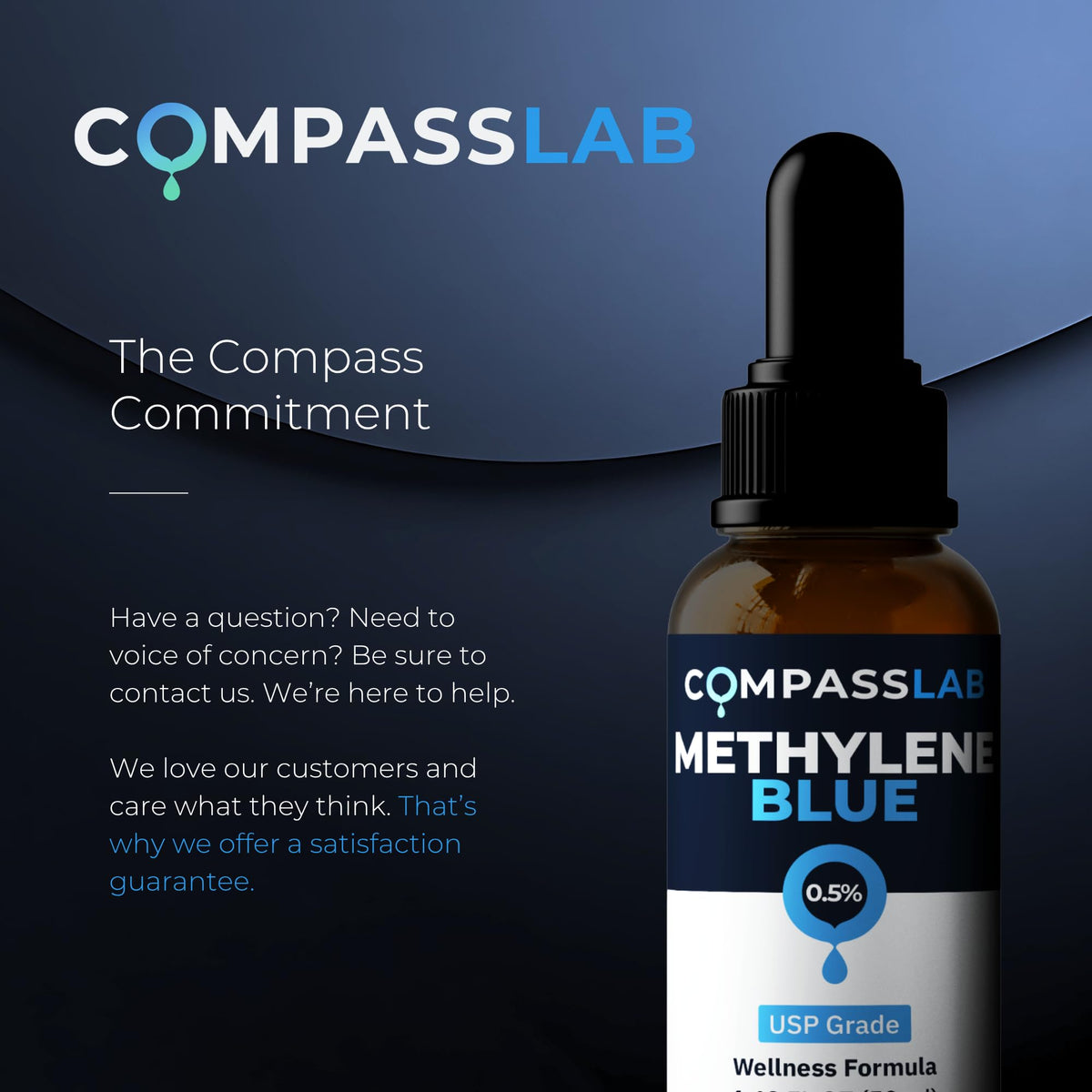 Methylene Blue COMPASS LABORATORY flacon avec étiquette lisible