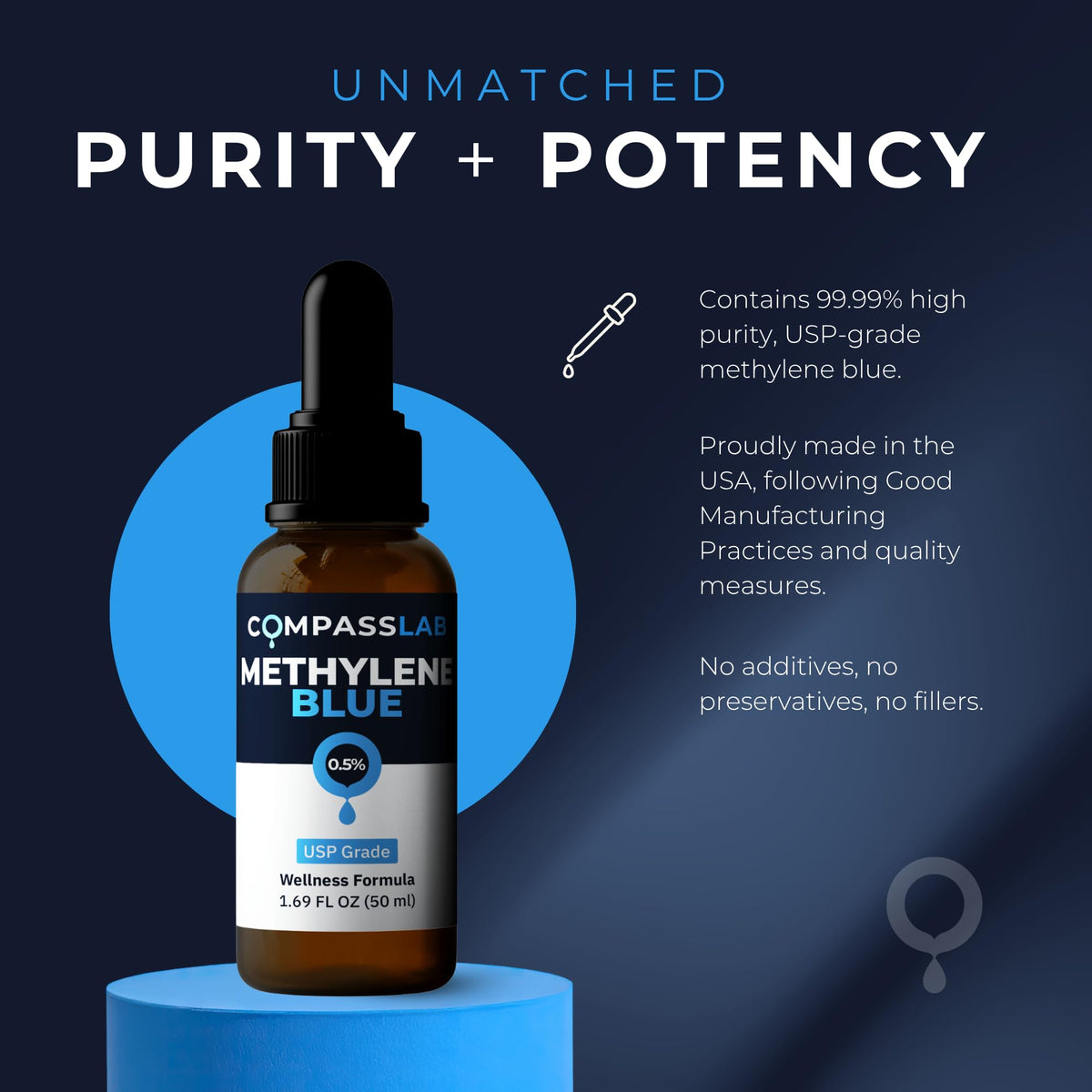 Methylene Blue COMPASS LABORATORY flacon en verre avec bouchon